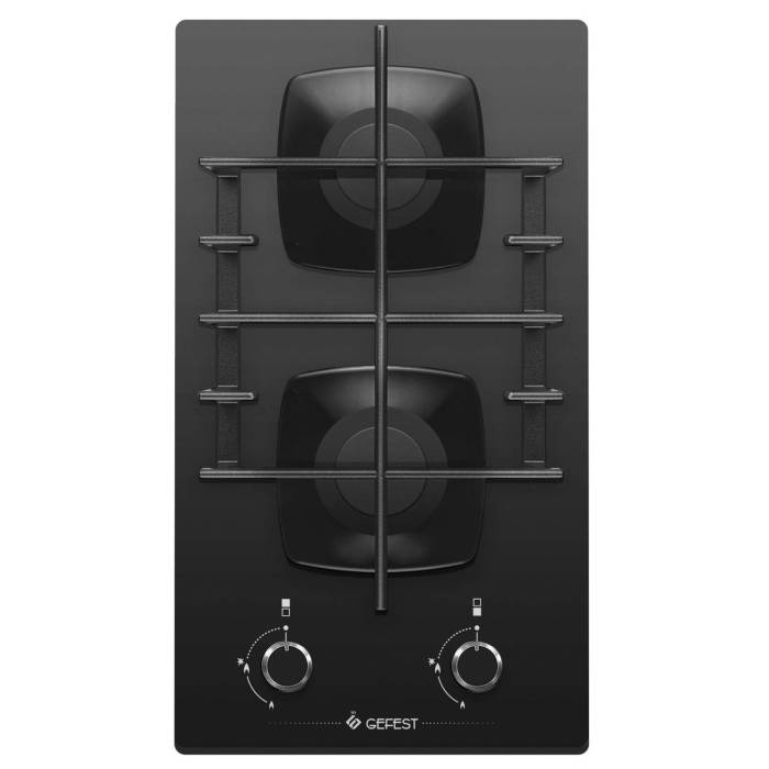 GEFEST ПВГ 2002 — газовая варочная панель на 2 конфорки с черным стеклом — Onbir.kg Бишкек, Кыргызстан