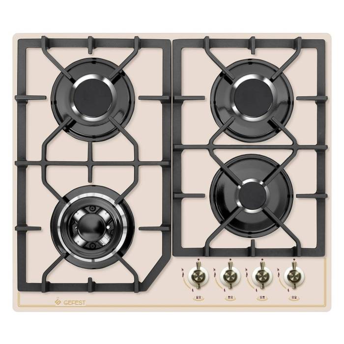 GEFEST ПВГ 2232-01 В85 — газовая варочная панель на 4 конфорки с кремовой стеклянной поверхностью в стиле «ретро» — Onbir.kg Бишкек, Кыргызстан
