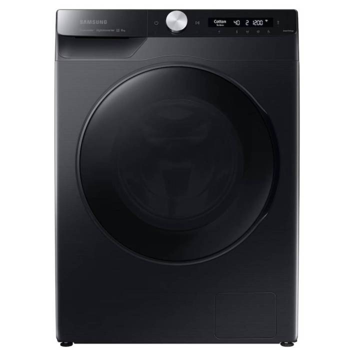  Фронтальный вид стиральной машины Samsung WW80AG6L28BBLD 8 кг чёрная ONBIR.KG