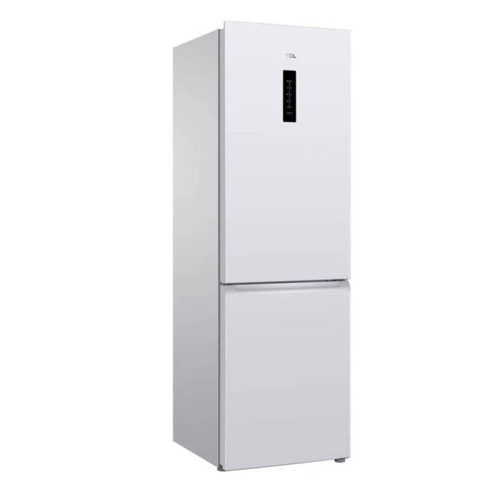 TCL P315 BFXW — двухкамерный холодильник, общий объем 318 л, цвет белый, корпус металл, современный дизайн.