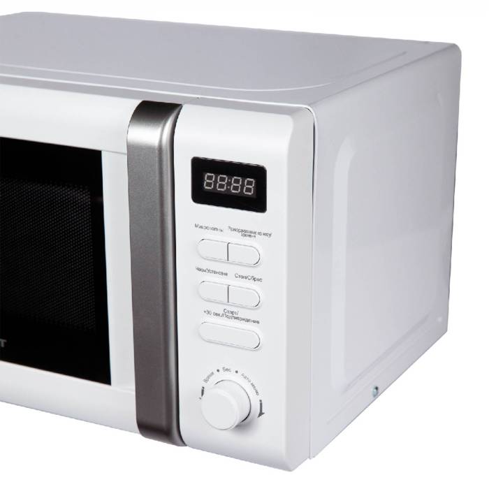 Микроволновка Horizont — белый корпус, навесная дверца с ручкой, размер 45,5×26×33,5 см. Заказать онлайн.