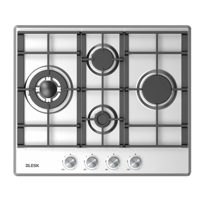 BLESK BZ60G097S, варочная панель BLESK, газовая варочная панель 60 см, нержавеющая варочная панель, электроподжиг, газ-контроль, матовая поверхность, кухонная техника BLESK, onbir.kg