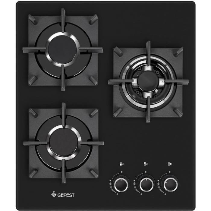 GEFEST ПВГ 2100-02 К33 — газовая варочная панель на 3 конфорки с черным закалённым стеклом — Onbir.kg Бишкек, Кыргызстан