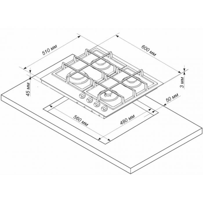 Газовая варочная панель Deluxe TG4_750231F-024  60 см цвет белый