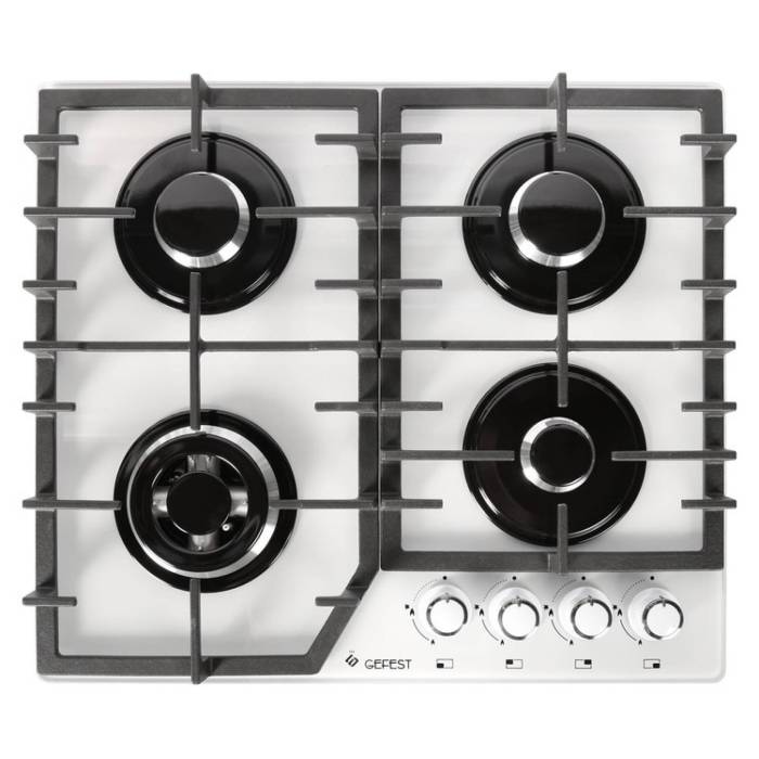 GEFEST ПВГ 2232-01 Р12 — газовая варочная панель на 4 конфорки с белой закалённой стеклянной поверхностью — Onbir.kg Бишкек, Кыргызстан