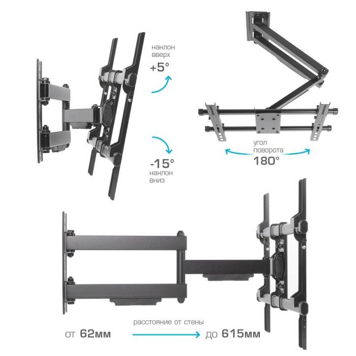 Наклонно-поворотный кронштейн Arm Media PARAMOUNT-40 black — Диагональ экрана: 26–65″ (66–165 см) — Onbir.kg Бишкек, Кыргызстан