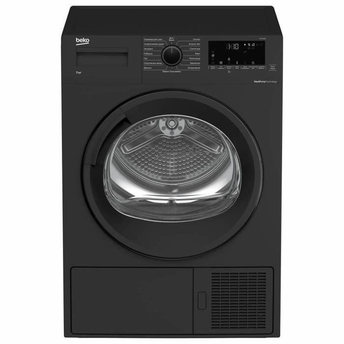 Сушильная машина Beko DF7412GB — дисплей, прямой слив, черный корпус. Заказать онлайн в Кыргызстане