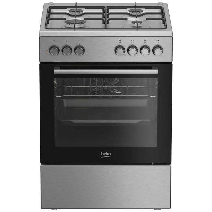 Beko FBE62130GXDN — газоэлектрическая плита в цвете нержавеющей стали с прочной конструкцией и современной функциональностью, купить онлайн с доставкой в Бишкеке