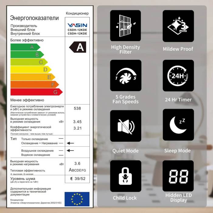 Купить кондиционер YASIN CSDH-12KDE INVERTER для удобства в вашем доме до 35 м²