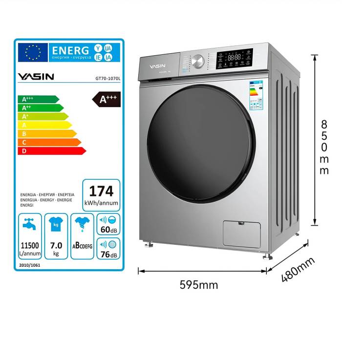 Экономичная стиральная машина YASIN — энергокласс A+++, паровая обработка и самоочистка барабана, заказать в Кыргызстане