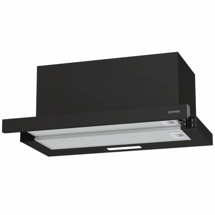 Gorenje TH606E6B — встраиваемая выдвижная вытяжка в черном цвете, стильный и современный дизайн для любой кухни