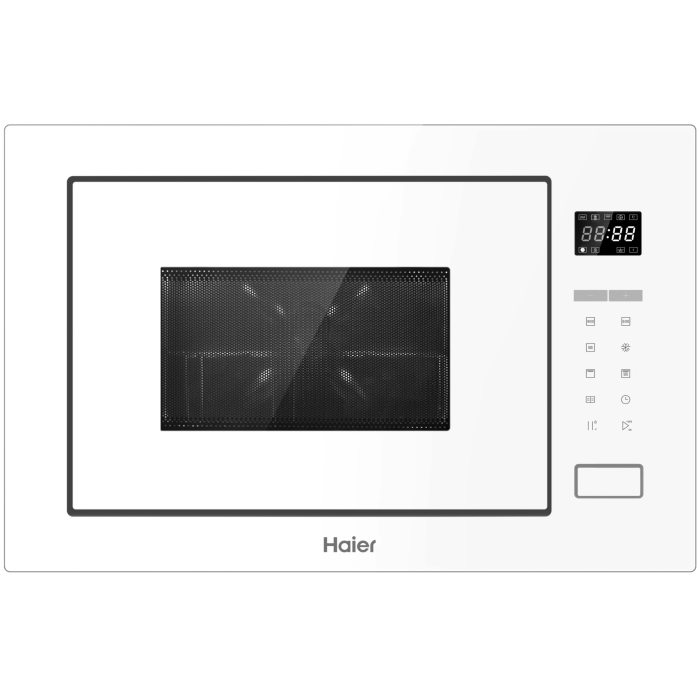 Haier HMX-BTG259W: встраиваемая микроволновка с грилем, 900 Вт, объем 25 л и электронное управление.