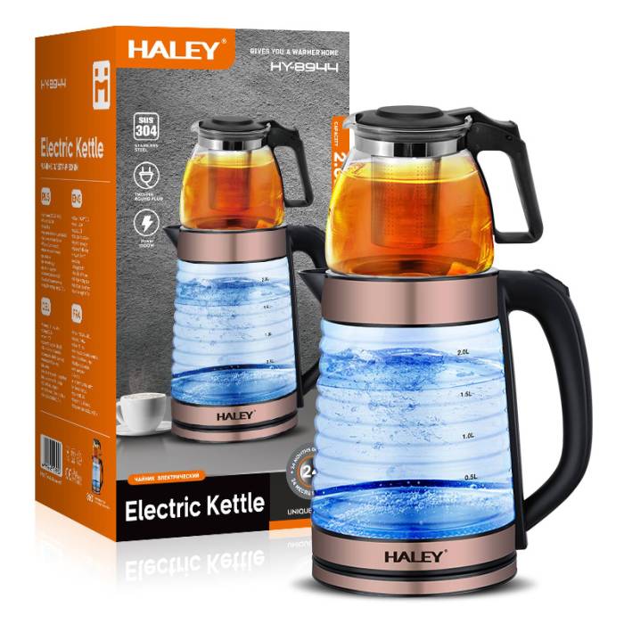 Haley HY-8944 — стеклянный электрический чайник 1.6–2.0 литра с контролем температуры, купить в Бишкеке с доставкой