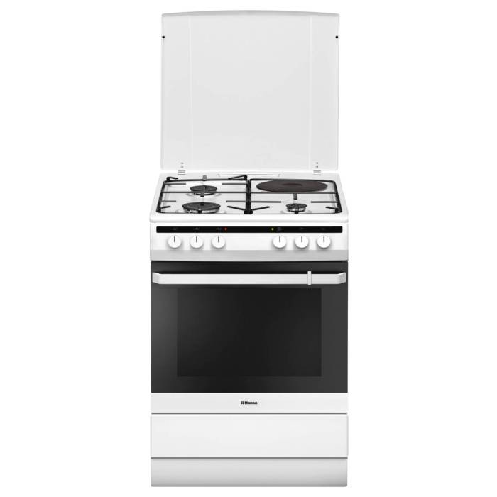 Hansa FCMW64040 — металлическая крышка защищает варочную поверхность от влаги и загрязнений после готовки