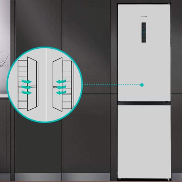 Hisense RB390N4BWE — LED-подсветка и стеклянные полки, отличная видимость и прочность для повседневной загрузки