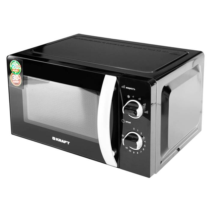 Микроволновка KRAFT KF20MW7B-203M — габариты без упаковки 44,6×36×24,3 см, вес 9,4 кг. Заказать с гарантией по Бишкеку