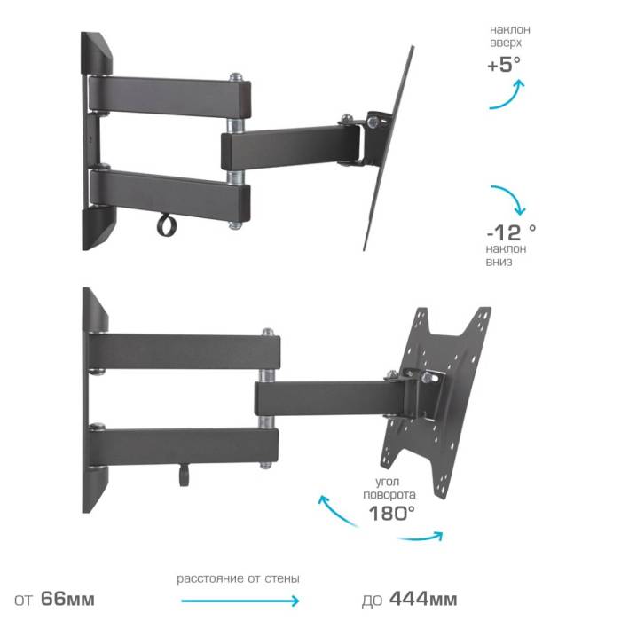 Наклонно-поворотный кронштейн Kromax DIX-22 black — Максимальная нагрузка: 35 кг — Onbir.kg Бишкек, Кыргызстан