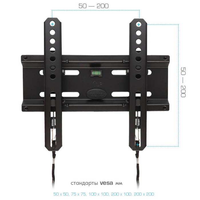 Настенный наклонный кронштейн Kromax FLAT-6 new black — Совместимость VESA: 50×50, 75×75, 100×100, 200×100, 200×200 — Onbir.kg Бишкек, Кыргызстан