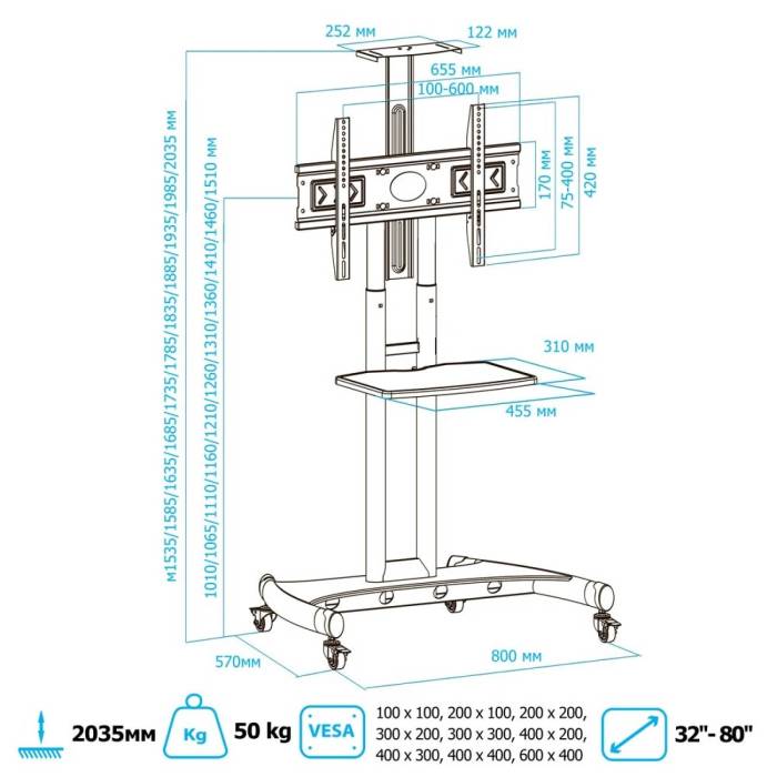 Напольная стойка Kromax OMEGA-17 Black — Назначение: для телевизоров и мультимедийного оборудования — Onbir.kg Бишкек, Кыргызстан