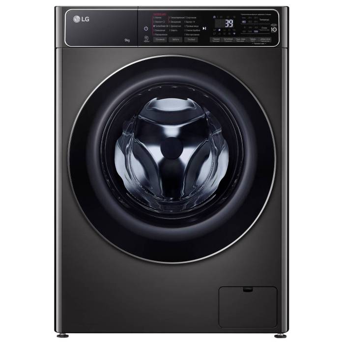 LG F2T9FW9P — стиральная машина с фронтальной загрузкой 9 кг, серый корпус и чёрный люк, купить в Бишкеке