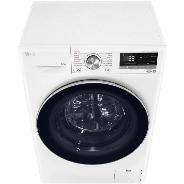 LG F2V5HG1W — вместимость 7 кг для стирки и 5 кг для сушки, удобное решение для квартиры или дома, купить с доставкой