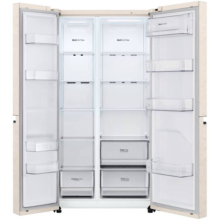 Купить холодильник LG GC-B257JEYV — 643 л, бежевый, инверторный компрессор, двухдверный, Total No Frost. Закажите онлайн с доставкой