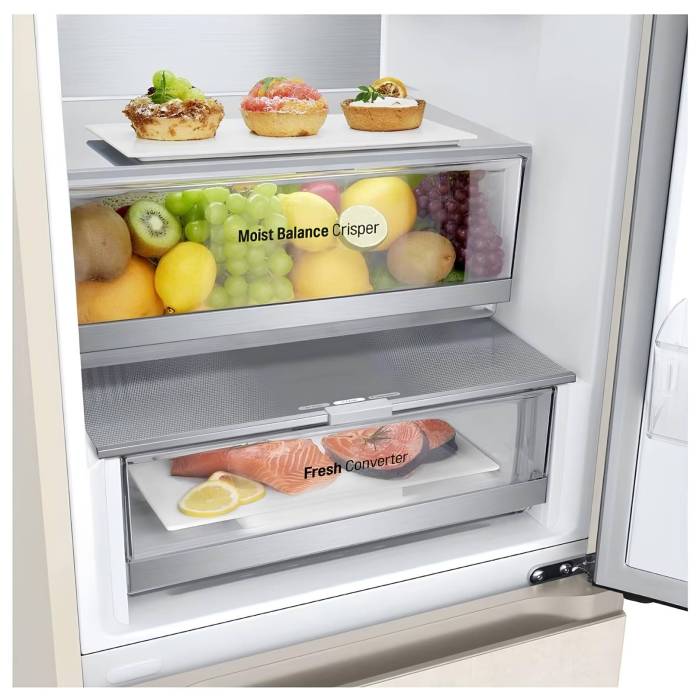 Холодильник LG GC-B459FEPW — объем 377 л, инверторный компрессор, стильный бежевый цвет, управление через Wi-Fi. Купить с доставкой