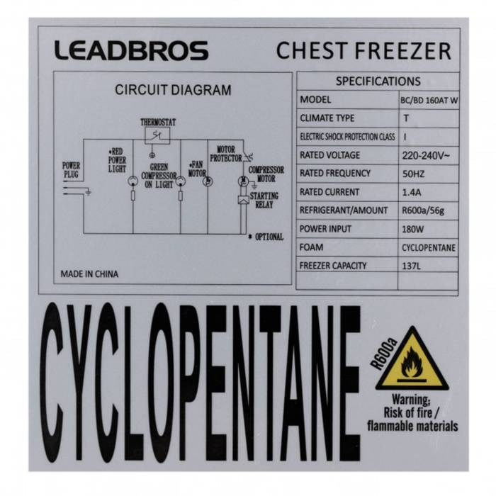 Морозильный ларь Leadbros BC/BD 160 — тихая работа, вместительная корзина, идеален для дома и дачи, купить в Бишкеке