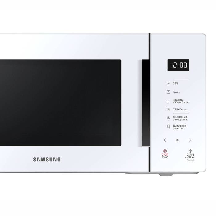 SAMSUNG MG23T5018AW — покрытие рабочей камеры из БИОкерамики. Легко очищается и устойчива к царапинам. Надёжная модель для дома