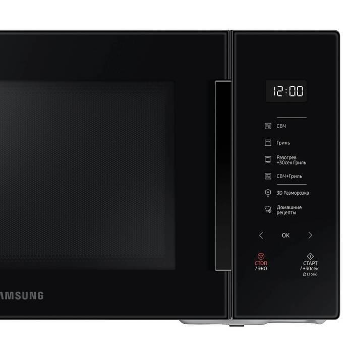 SAMSUNG MG30T5018AK — мощность микроволн 900 Вт, потребляемая мощность 1400 Вт, гриль ТЭН 1500 Вт, 6 уровней мощности