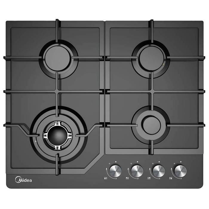 Варочная панель Midea MG684TGB — 4 конфорки, WOK-горелка с двойной короной и автоматический электроподжиг, заказать с доставкой в Бишкеке