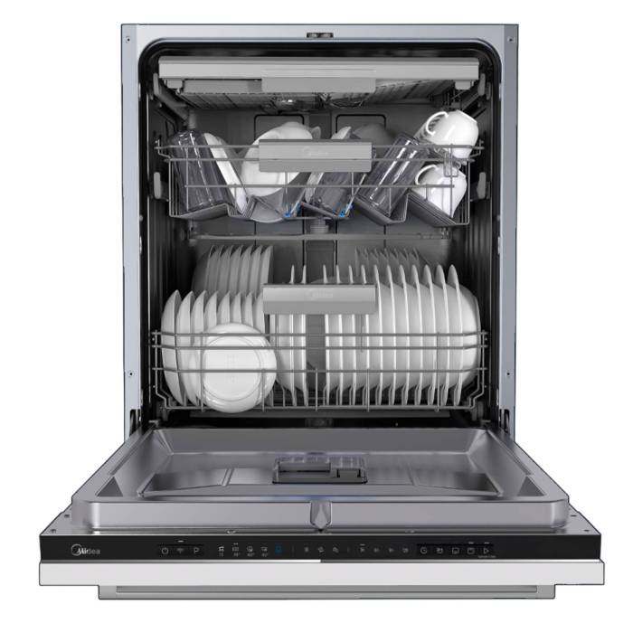 Посудомоечная машина встраиваемая Midea MID60S150i — на 14 комплектов, 3 корзины, зональная мойка и класс A++, заказать с доставкой в Бишкеке