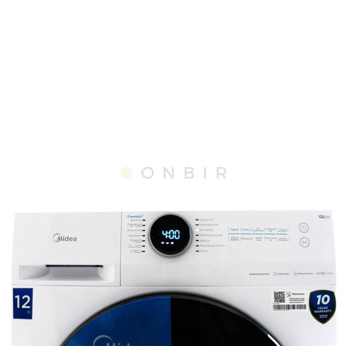 Midea MF200W120WB/W – стиральная машина с загрузкой 12 кг, добавлением вещей и инверторным мотором
