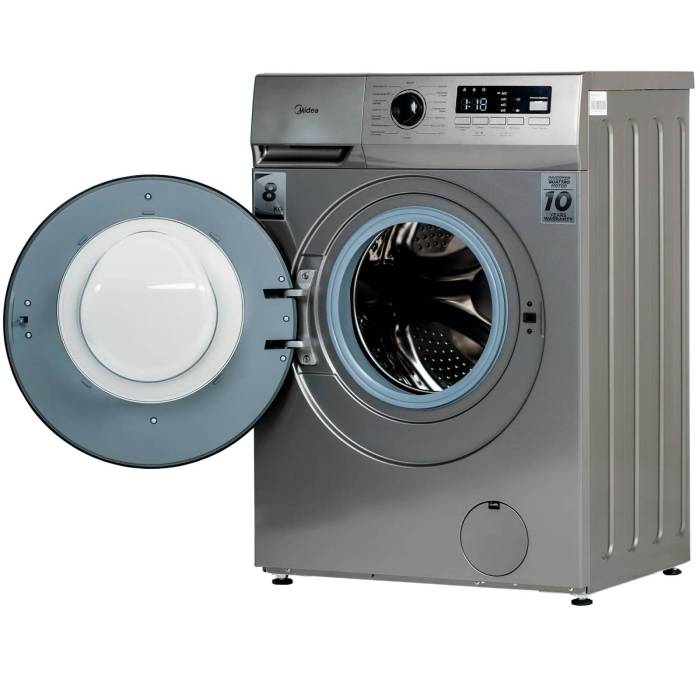 Midea Nebula series 8 кг — компактный корпус (глубина 47,5 см), 16 программ стирки, современный дизайн в сером цвете, купить в Бишкеке