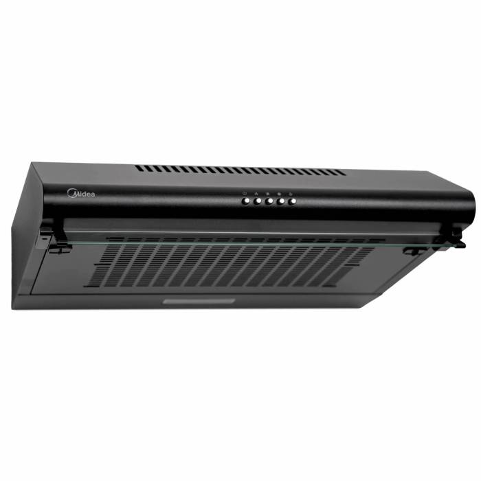 Midea MH60T349B — кассетная вытяжка с черным корпусом, компактная конструкция 597×500×140 мм, купить в Бишкеке