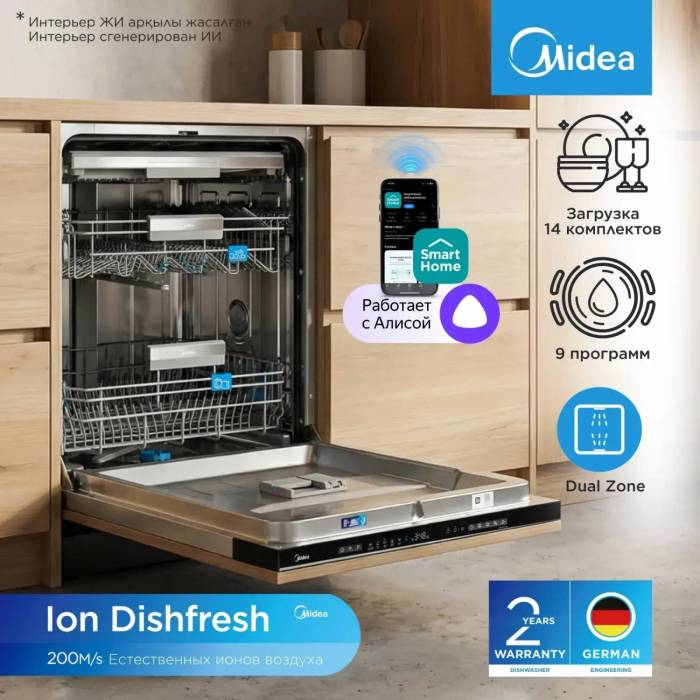 Встраиваемая посудомоечная машина — полноразмерная модель на 14 комплектов, купить в Бишкеке.