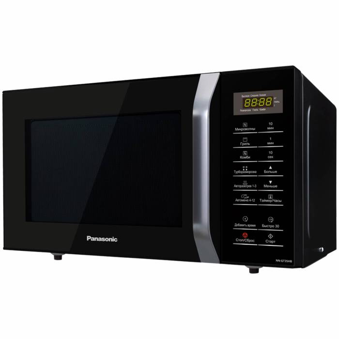 Panasonic NN-GT35HBZPE — микроволновая печь с объемом 23 л и грилем мощностью 1000 Вт. Мощность микроволн — 800 Вт. Купить в Бишкеке с доставкой