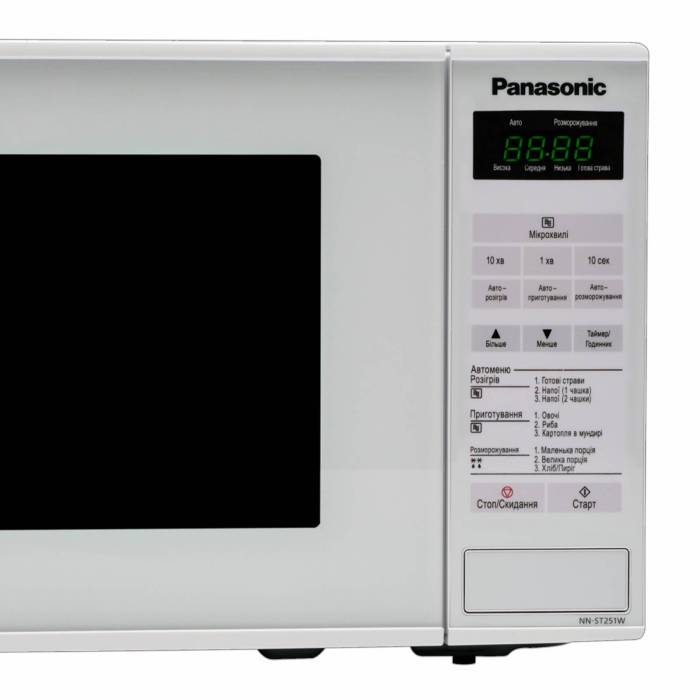 Panasonic NN-ST251WZPE — микроволновая печь объемом 20 л с сенсорным управлением и ЖК дисплеем. Белый корпус, купить в Бишкеке с доставкой