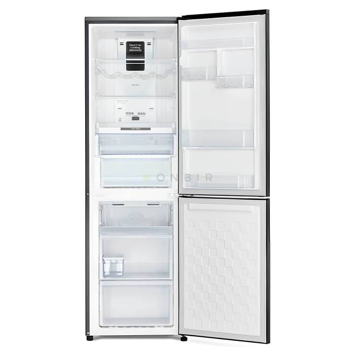 Холодильник Hitachi R-BG 410 – стильное черное стекло, удобные размеры 190 × 59.5 × 65 см, заказать в Кыргызстане