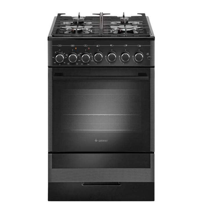 GEFEST ПГЭ 5502‑02 0044 — газоэлектрическая плита, черный корпус, стеклянная варочная поверхность — Onbir.kg Бишкек, Кыргызстан