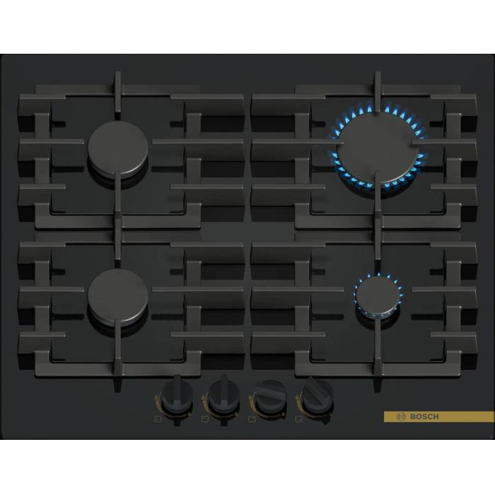 Bosch PPP6B6J40R — газовая варочная панель из чёрного закалённого стекла на 4 конфорки, купить в Бишкеке с доставкой