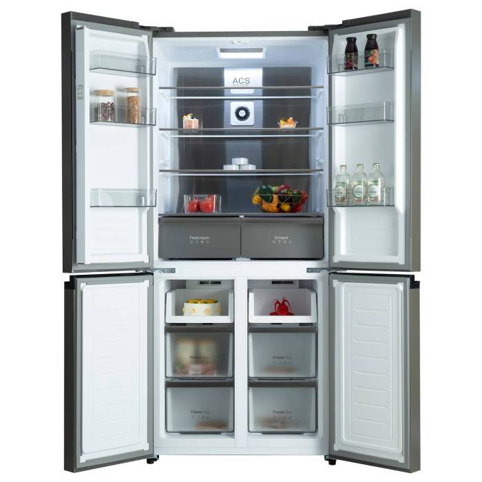 Бирюса CD 496 TBG — 4 полки из закаленного стекла, 6 дверных корзин и LED-подсветка для удобного хранения продуктов.