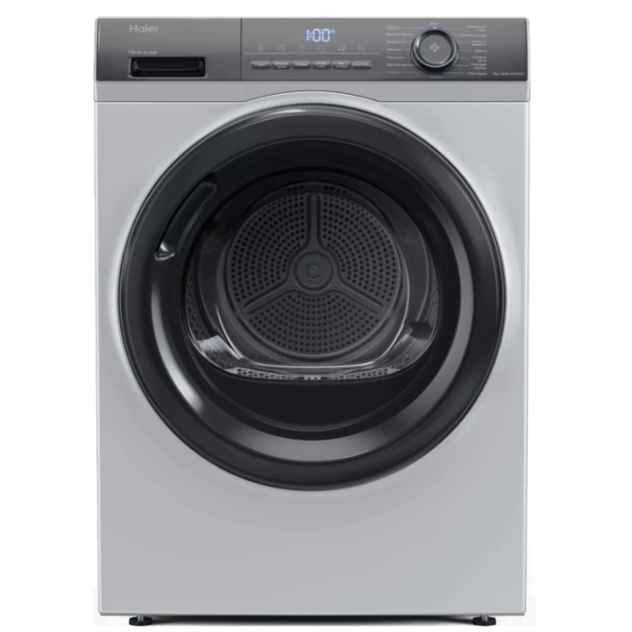 Haier HD90-A2929AS — сушильная машина с тепловым насосом, загрузка 9 кг, цвет серебро, отдельностоящая, возможна установка в колонну.