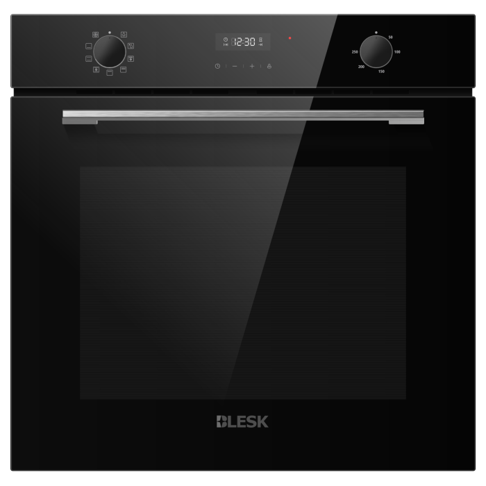 BLKX72D0B — встраиваемая электрическая печь, объем 72 л, полностью черный стеклянный фасад, 3 стеклянные дверцы.