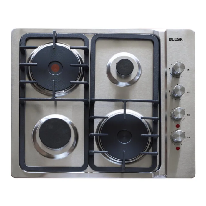 BLESK BZ60M22SL403 — встраиваемая газовая варочная панель, работает на природном газе (NG) и сжиженном нефтяном газе (LPG), автоматическое зажигание, гаситель пламени, 6 регулируемых уровней мощности.