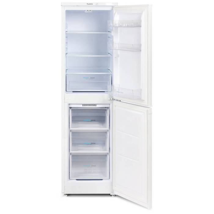 Бирюса 420 — морозильная камера с 3 ящиками, ручное размораживание, минимальная температура −18 °C, мощность замораживания 7 кг/сутки, автономное сохранение холода до 10 ч.