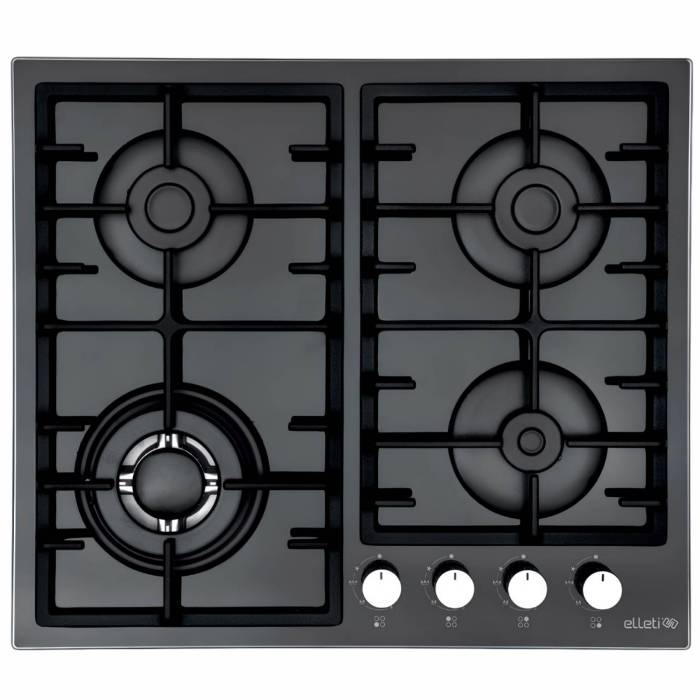 Elleti 34 535 DNG — стильная варочная панель из черного стекла с 4 горелками, включая WOK 3,8 кВт. Купить в Бишкеке с доставкой