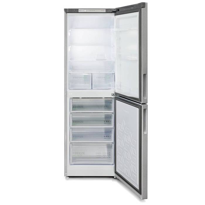 Бирюса М6131 — морозильная камера с 4 ящиками, ручное размораживание, минимальная температура −18 °C, мощность замораживания 7 кг/сутки, автономное сохранение холода до 17 ч.