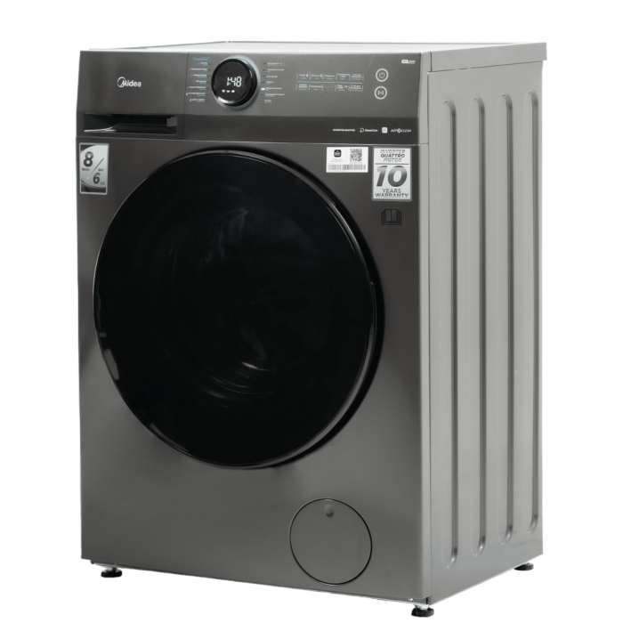 Стиральная машина Midea с сушкой MF200D80WB/T-C: 8 кг стирки, 6 кг сушки, Wi-Fi управление, титановый цвет. Купить с доставкой в Кыргызстане