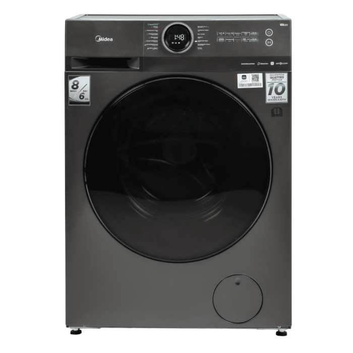 Стиральная машина Midea MF200D80WB/T-C: Сушка 6 кг, стирка 8 кг, титановый цвет, сенсорное управление, Wi-Fi и приложение. Купить в Бишкеке